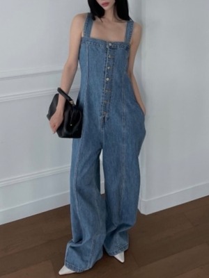 button denim salopette