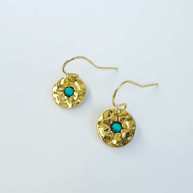 Gold Coating ターコイズ コイン フックピアス