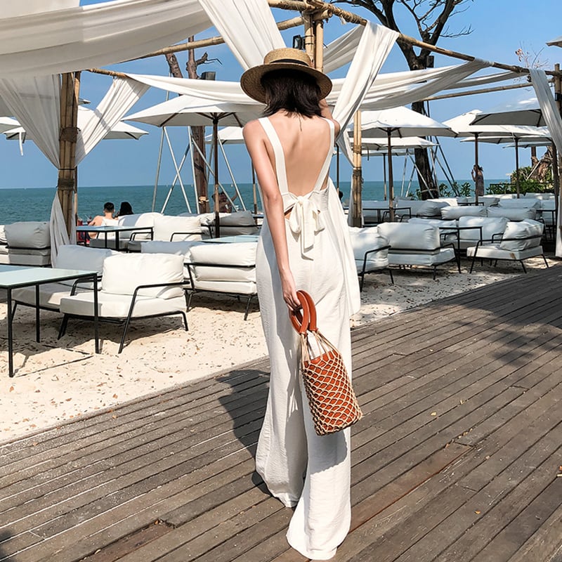 オールインワン サロペット ノースリーブ オールインワン 白