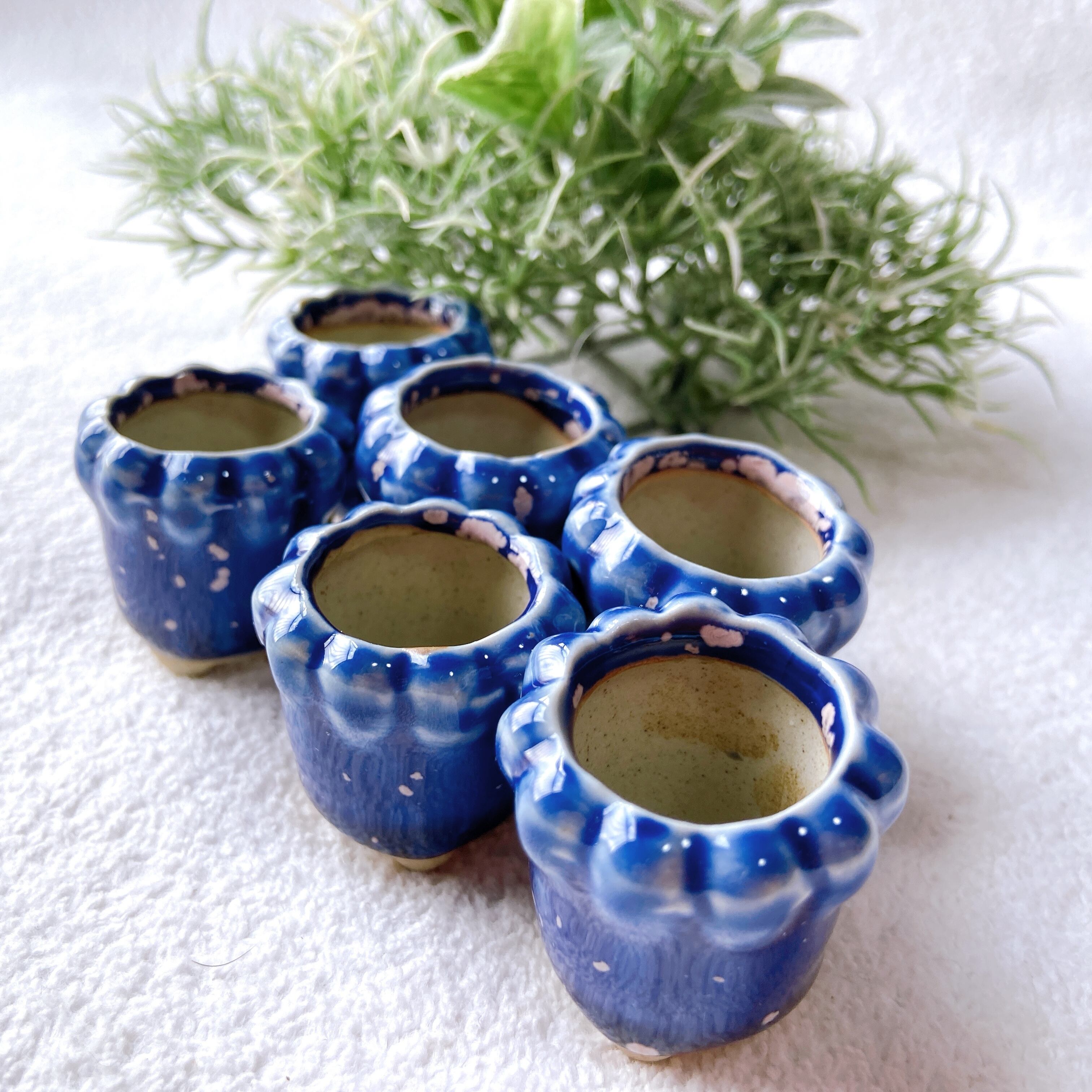 【美品】長方形 陶器 茶色と青のグラデーション　工芸品　陶芸　植木鉢　豆盆栽 美品】長方形 陶器 茶色と青のグラデーション 工芸品 陶芸 植木鉢 豆
