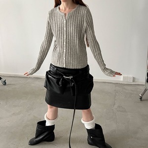 グレーリブニットシンプルカーディガン　LT0040013