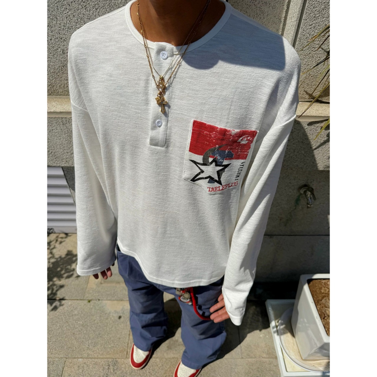 VINTAGE ストリート ヘンリーネック ロングTシャツ T2301