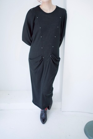black studs rib long dress