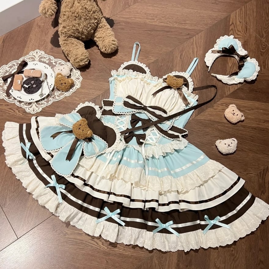 くま モチーフ フリル ティアード ロリィタ セットアップ ドレス｜甘