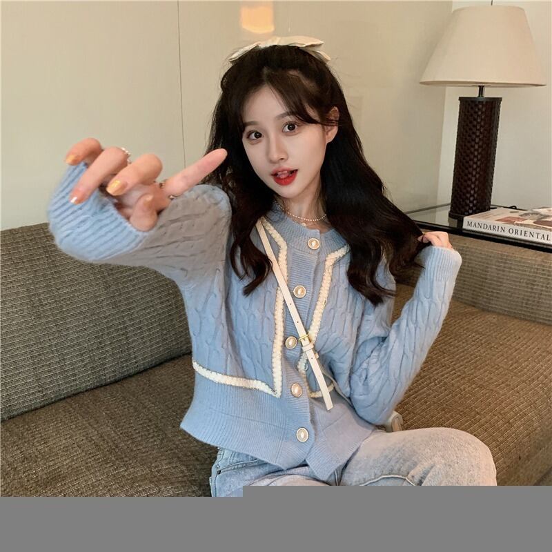 セーター コート スプリングオータムブルーニットカーディガン ロング 大人ガーリー スウィート キュート カジュアル 春物 秋物 萌量不足36352023951