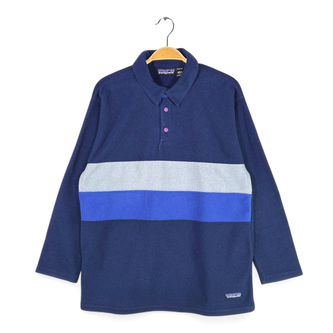 90s パタゴニア USA製 フリースジャケット スナップ ブルー PATAGONIA アウトドア サイズS相当 古着 @DD0439