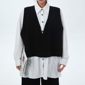 FAKE-2-PIECE DESIGN WIDE LONG SLEEVES SHIRT 2colors M-14571