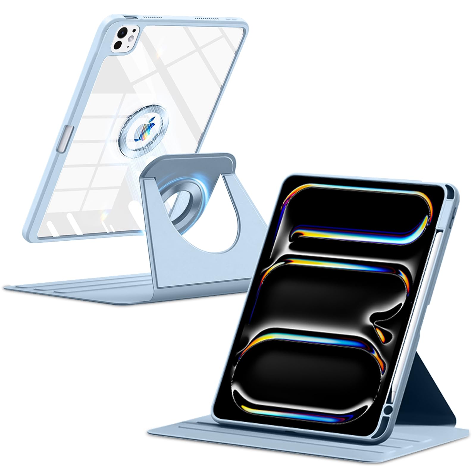 ShinKin 保護ケース iPad Pro 13 インチ (M5) 2025 / iPad Pro 13 インチ (M4) 2024 対応 360度回転 分離型 取り外し可能な マグネットカバー TPU素材 +PC透明 ケース 磁石吸着 ペン収納 手帳型 耐衝撃 軽量 薄型 タブレットケース - (ブルー)