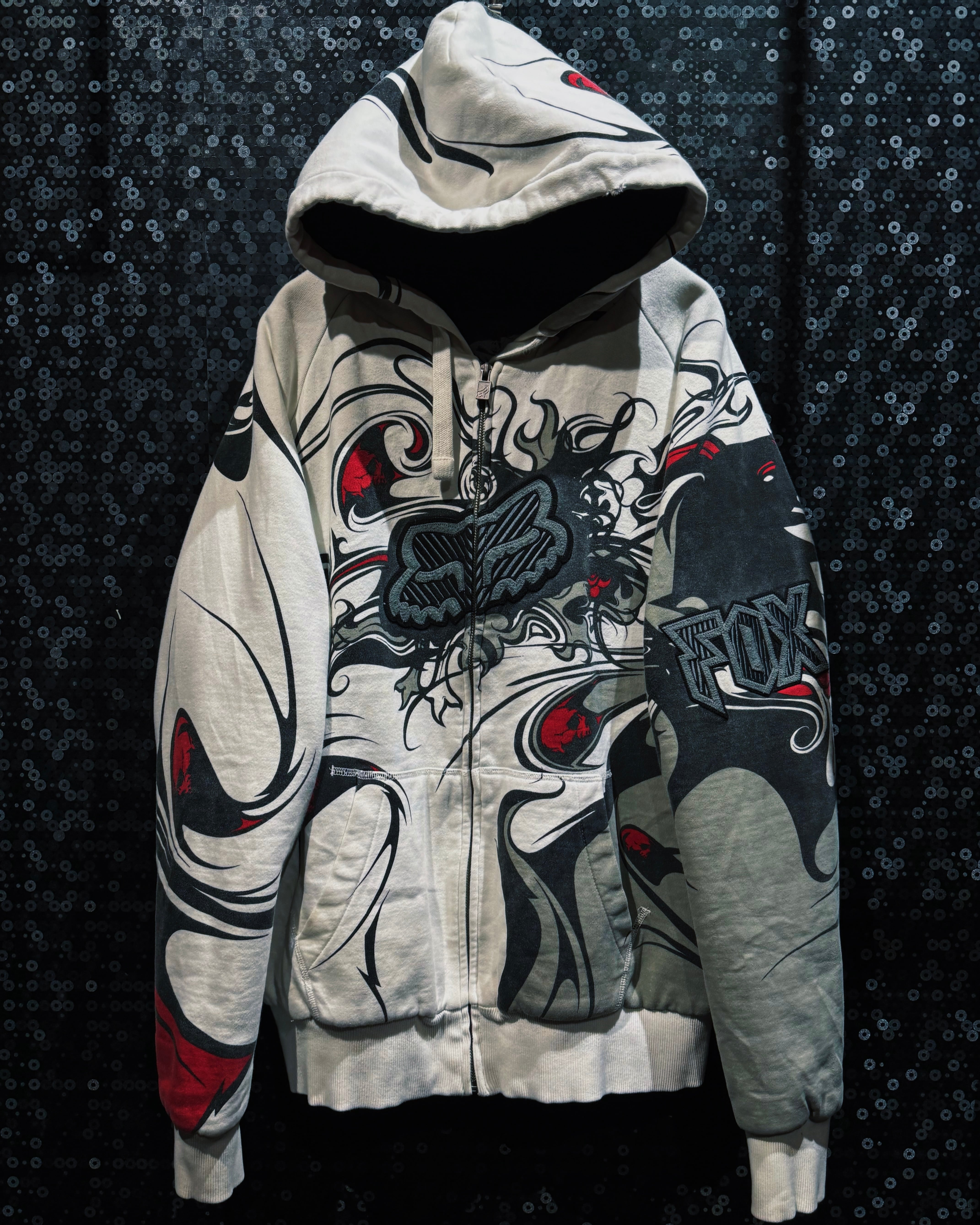 【ÆIEM】vintage FOX Racing All Over Graphic Zip Hoodie – Tribal White Impact Edition