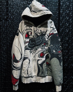 【ÆIEM】vintage FOX Racing All Over Graphic Zip Hoodie – Tribal White Impact Edition