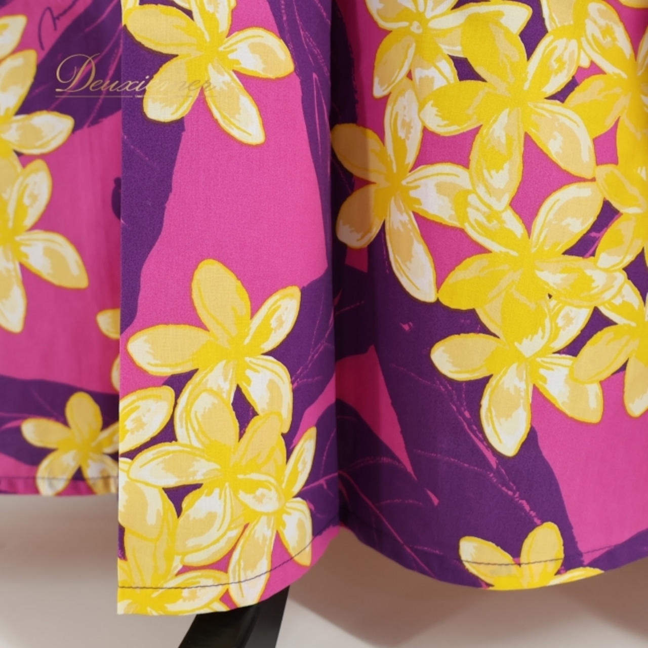 フラダンス 衣装 ワンピース ドレス パープル系 マーメイドライン プルメリア柄 リーフ柄 チューブトップ 紫 黄 花柄 ハワイアン アロハ チューブトップ MermaidLine MMJ エムエムジェイ ハワイアンプリント イエロー系