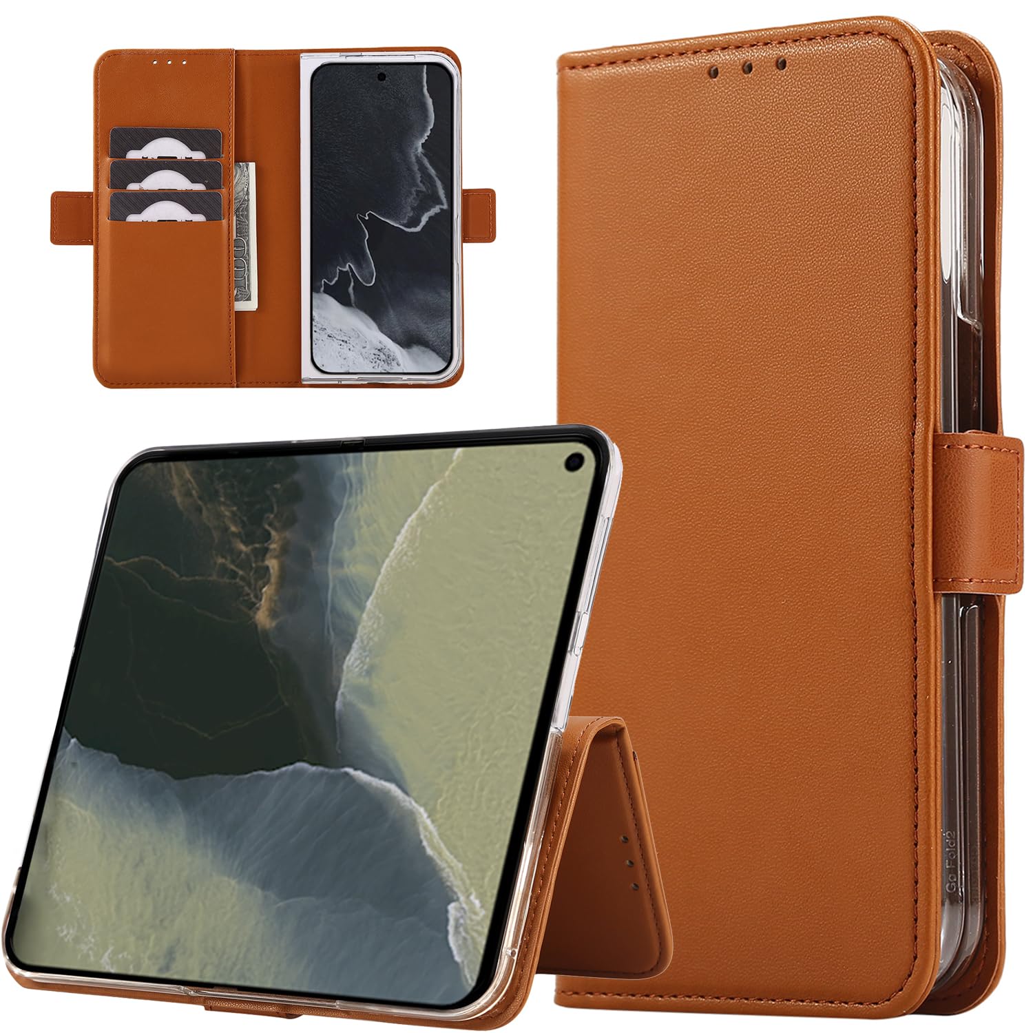 GYOKUYU 手帳型ケースfor Google Pixel 11 Pro Foldケースpuレザー 財布型 グーグル ピクセル11 プロ フォールド 携帯カバー ヒンジ保護 スタンド機能 シンプルデザイン 操作便利 カード収納機能(ブラウン)