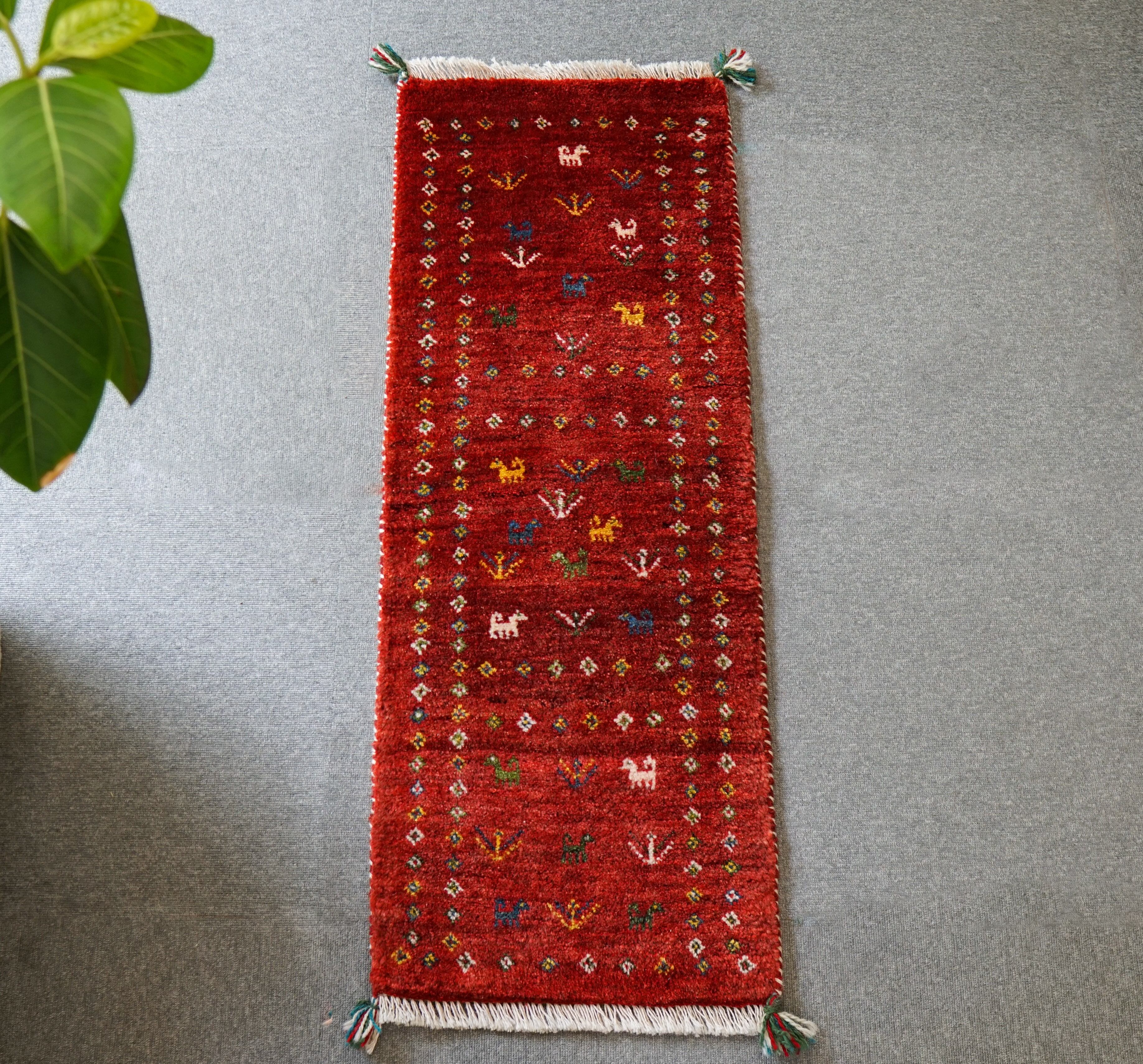 150×50cm ペルシャ絨毯 手織り ギャッベ アマレ族 ギャベ ランナー 145