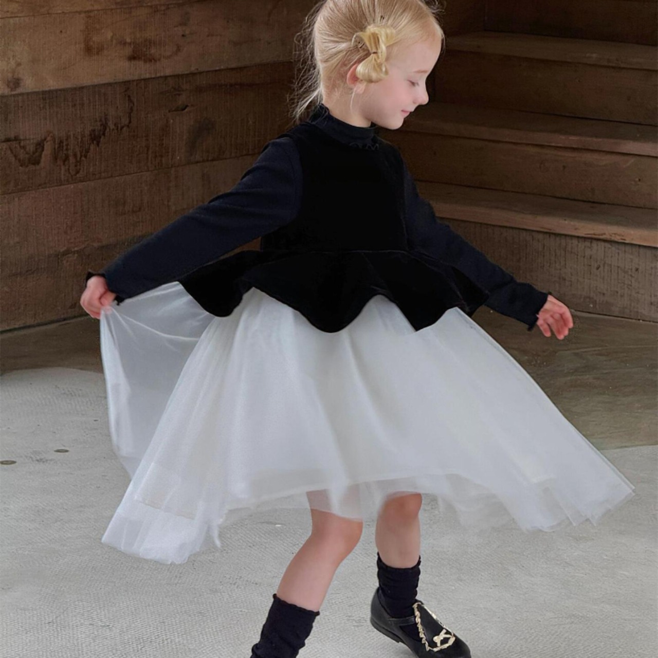 秋ベルベット＆チュールベストワンピース