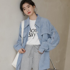 レディース トップス シャツ チュニック 羽織 前開き 長袖 萌袖 襟付き 角襟 スタンドカラー ワイド コンサバ アメカジ 中厚手 コーデュロイ かわいい カジュアル かっこいい レトロ こなれ感 ラフ メンズライク ラブリー キュート 都会的 無地 秋 ロングシーズン 学生 お出かけ アウトドア キャンプ 公園 休日 高原 重ね着 韓国 楽ちん 防寒 体型カバー 普段使い 着回し モテ 流行 定番 ゆったり フリーサイズ ブルー アプリコット