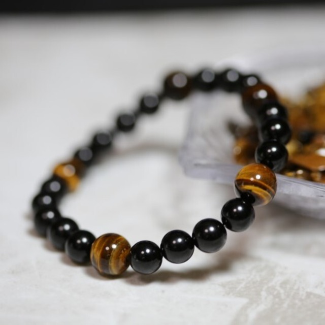 タイガーアイとブラックトルマリンの電磁波対策ブレスレット(104)