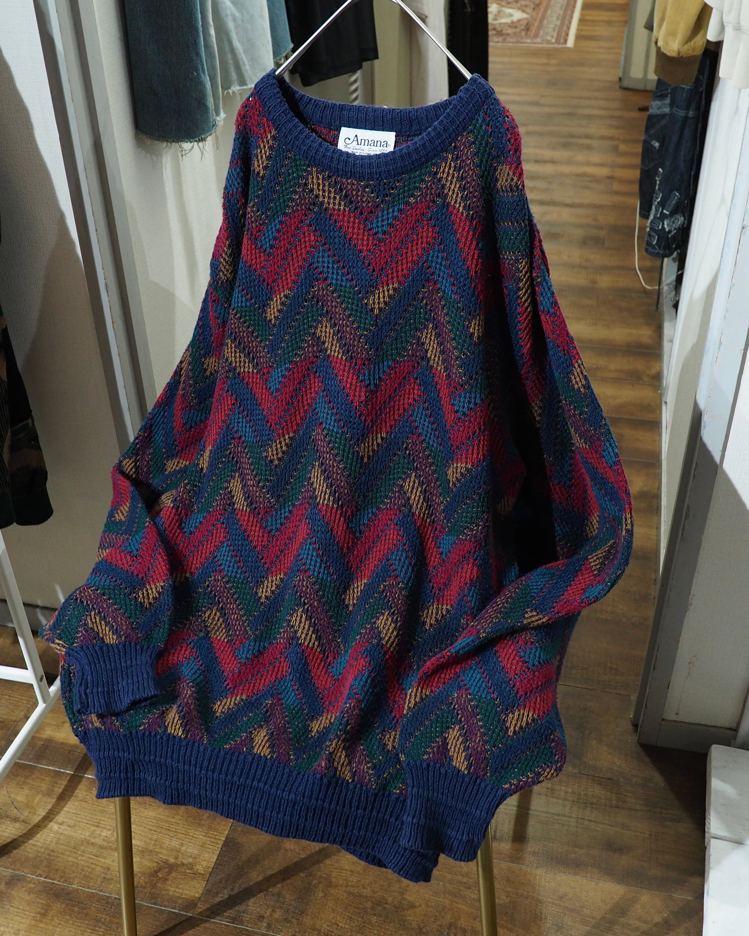 1980 - 90s ” Made in USA - Amana ” Zigzag Weaving Vintage Loose Knit