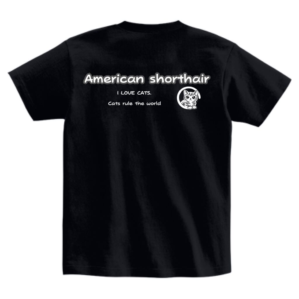 アメリカンショートヘア Tシャツ 猫 前面ロゴ＆背面プリント｜シンプル