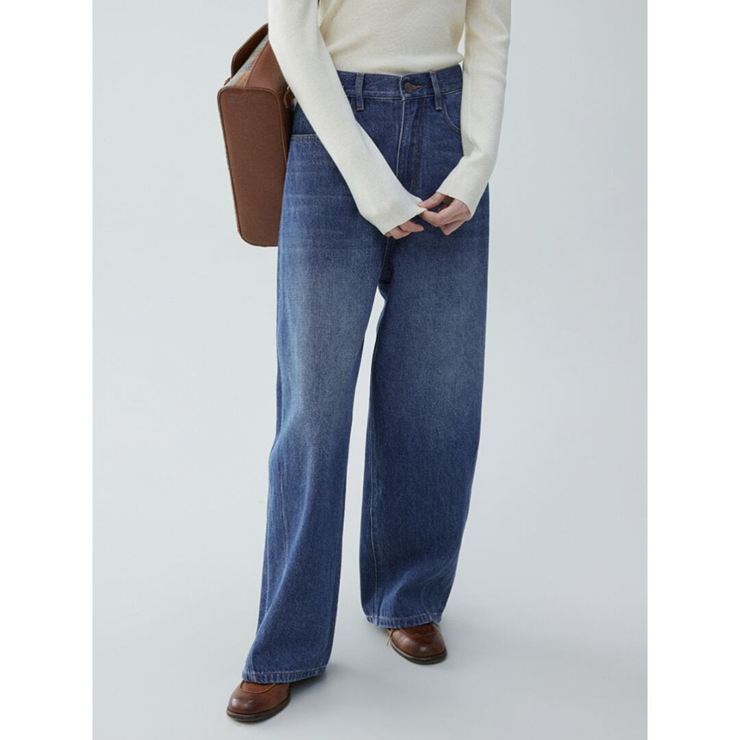 blue high waist loose wide leg jeans
