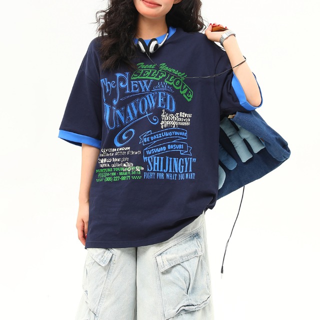 lettering design ringer short sleeve tee　レタリングデザインリンガー半袖ティー　J1141