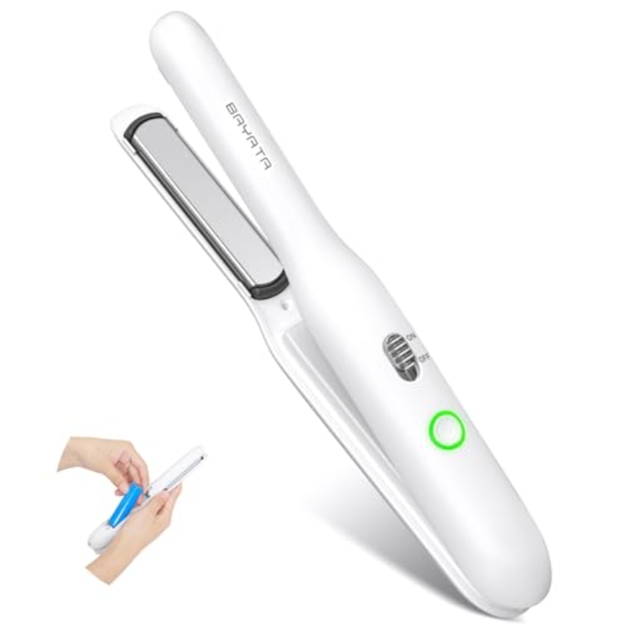 BAYATA ヘアアイロン コードレス 充電式【機内持ち込み可・電池着脱式・160℃〜200℃三段階温度調節】バッテリー取り外し可能 ミニ 持ち運び 携帯 前髪 ヘアストレートナー ストレート コンパクト usb 海外対応 全髪質対応 ワイヤレス メンズ 男女兼用 外出用/職場/旅行