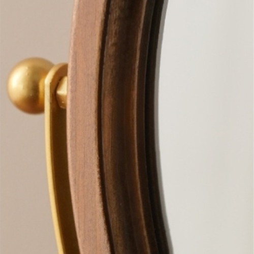 天然木 オーバル 卓上ミラー アイアンスタンド 角度調整 回転式 化粧鏡 バニティミラー 楕円 ウッドフレーム ナチュラル アンティーク調