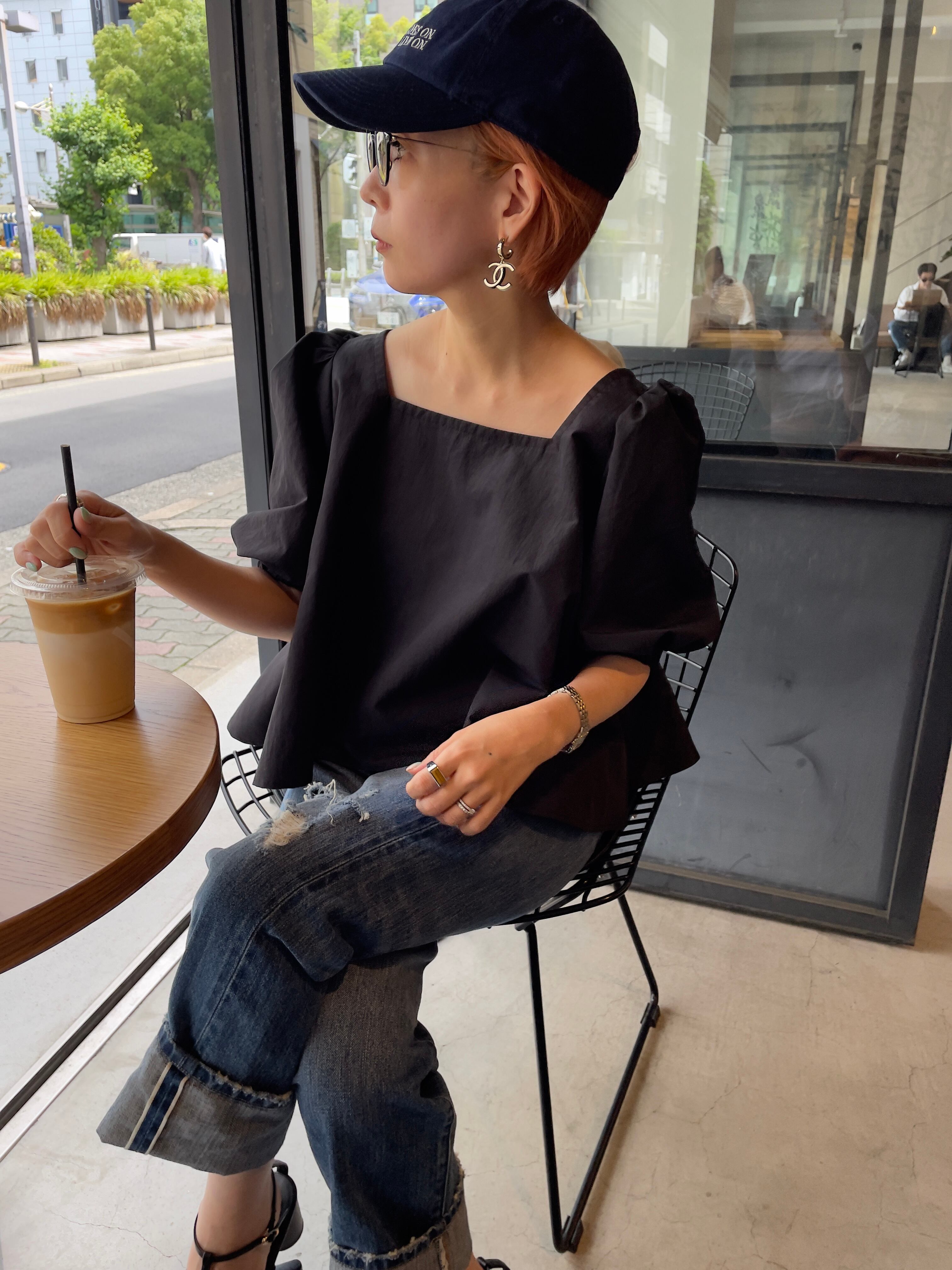 Mame Kurogouchi スクエアネックパフスリーブシャツ mamekurogouchi スクエアネックパフスリーブシャツ