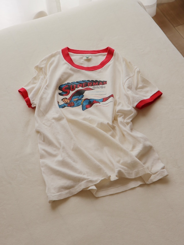 60s Allison ”SUPERMAN” all cotton 100% 染み込み print ringer tee(●50)