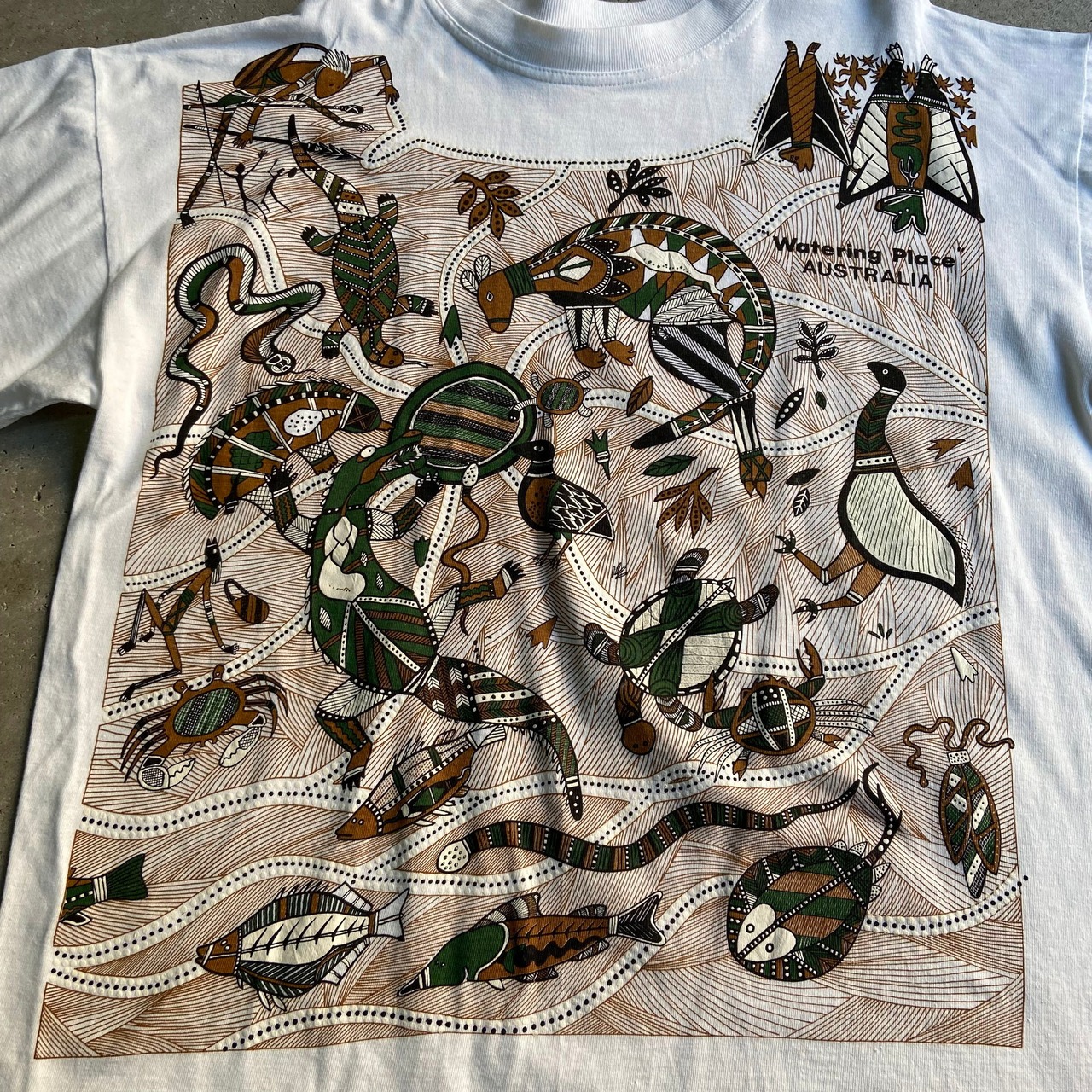 オーストラリア製 アボリジニ 先住民 アートプリントTシャツ メンズXL 