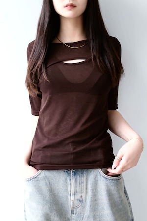 Asymmetry Layerd Sheer T-shirt カットシアーアシメレイヤードTシャツ Brown