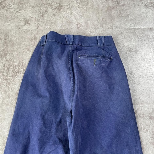 40-50s フレンチワーク Metis リネン インディゴ ブルー パンツ 詳細写真9