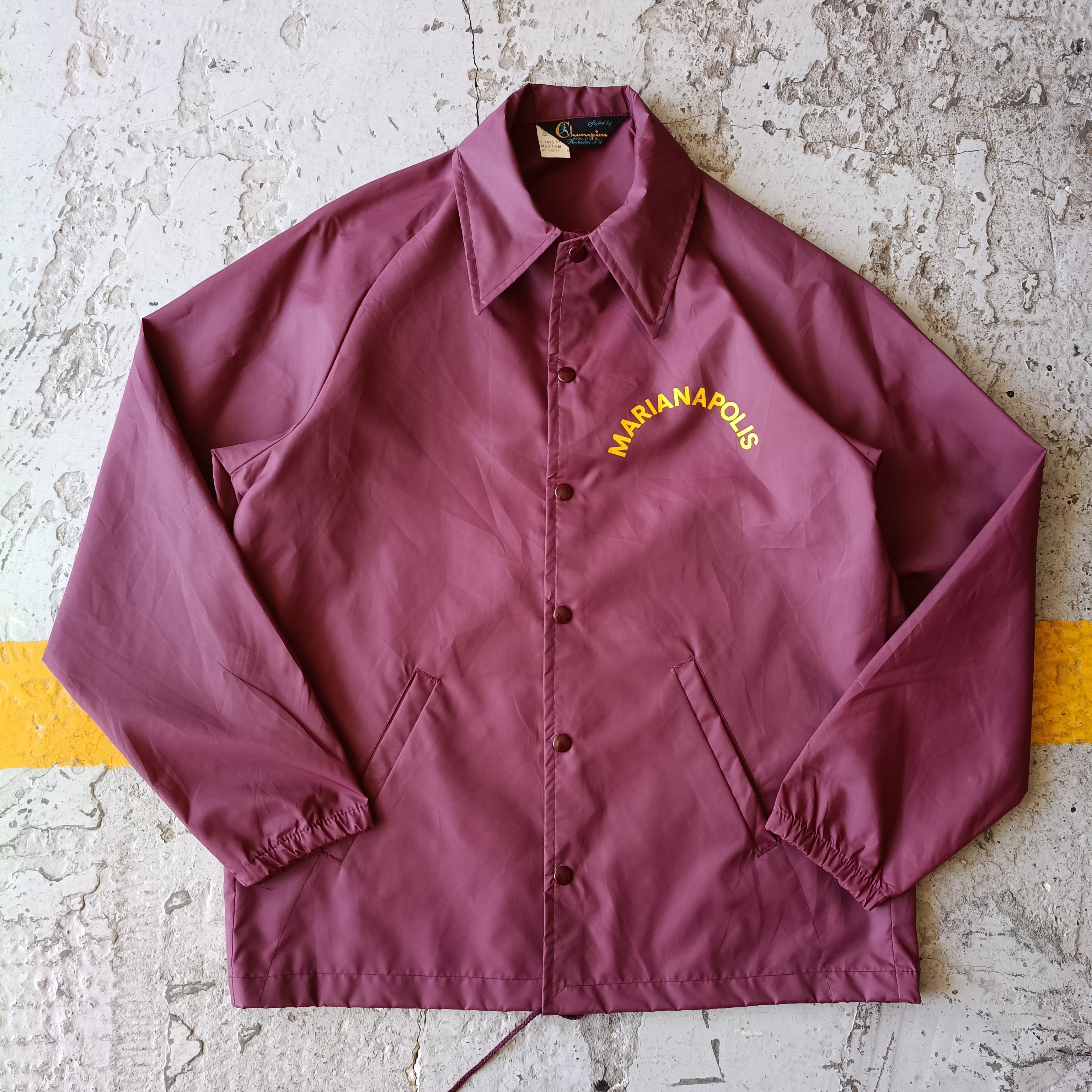 Used ジャケット◆M 60s USA製 Vintage Champion ナイロンコーチジャケット エンジ◆ヴィンテージ古着