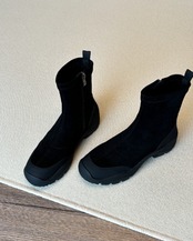 本革切替ストレッチ厚底ショートブーツ
