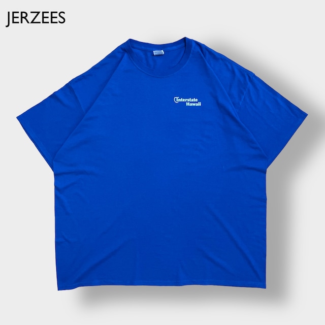 【JERZEES】高速道路 ハワイ ワンポイント プリント Tシャツ 3XL ビッグシルエット 両面プリント バックプリント ブルー 半袖 us古着