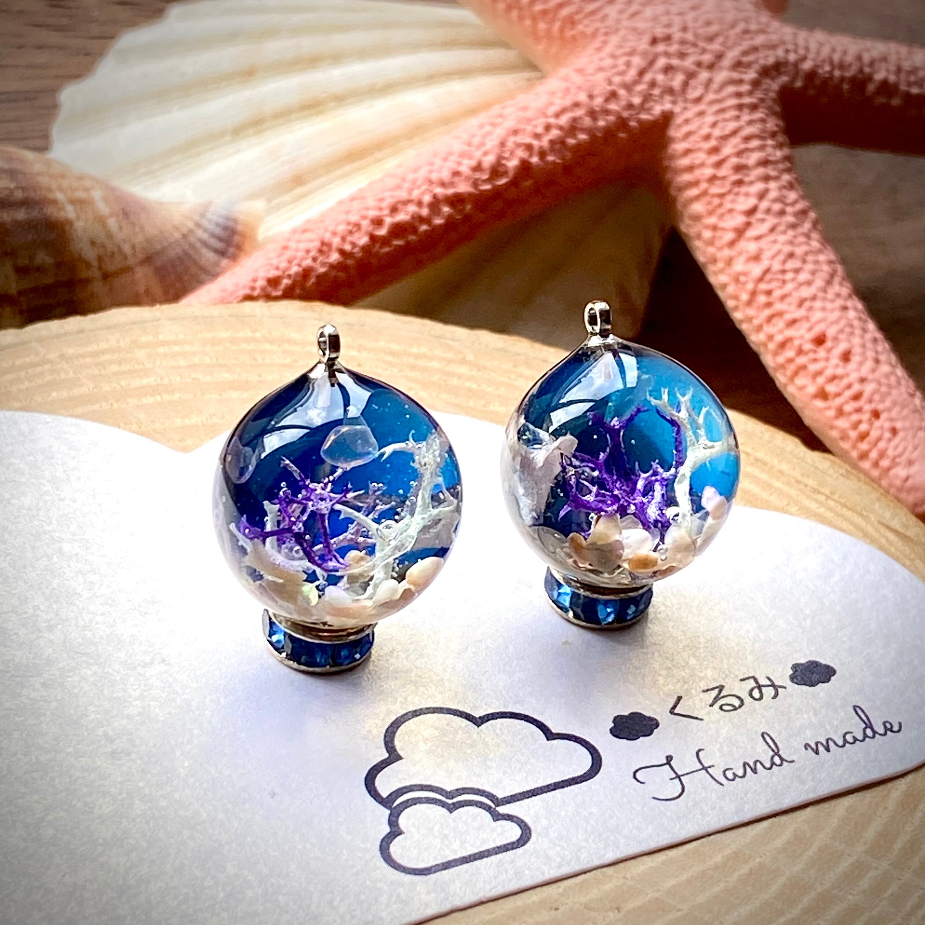 レジンピアス イヤリング 珊瑚の冬の海 まん丸 15mm | PAY ID レジンピアス イヤリング 珊瑚の冬の海 まん丸 15mm | PAY ID