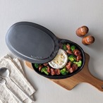 耐熱蓋付オーバルグリラー 黒釉 陶器 グリルパン 耐熱皿 オーブン料理 魚焼きグリル 電子レンジ オーブン