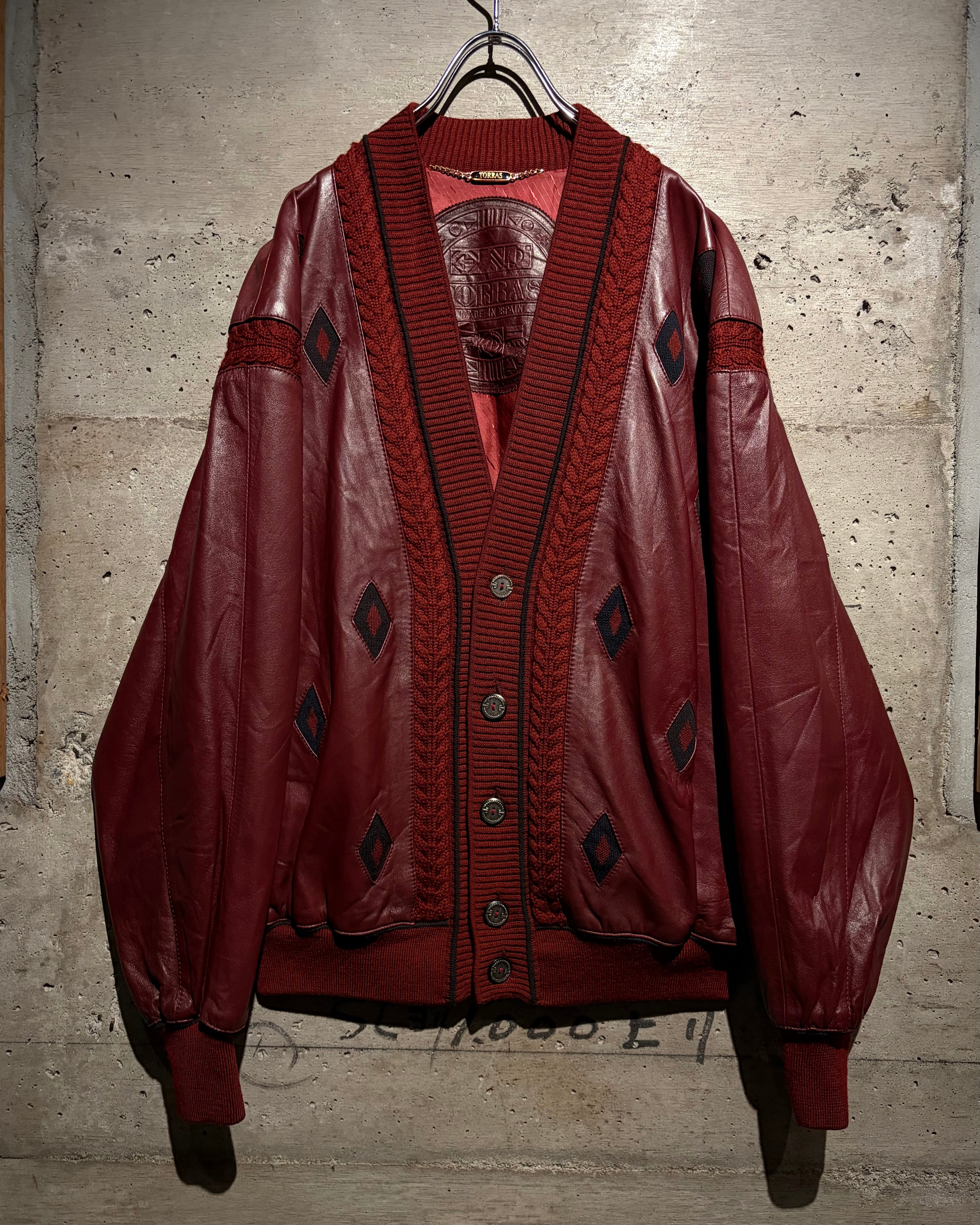 Caka】“TORRAS” Diamond Switching Vintage Leather Cardigan Jacket