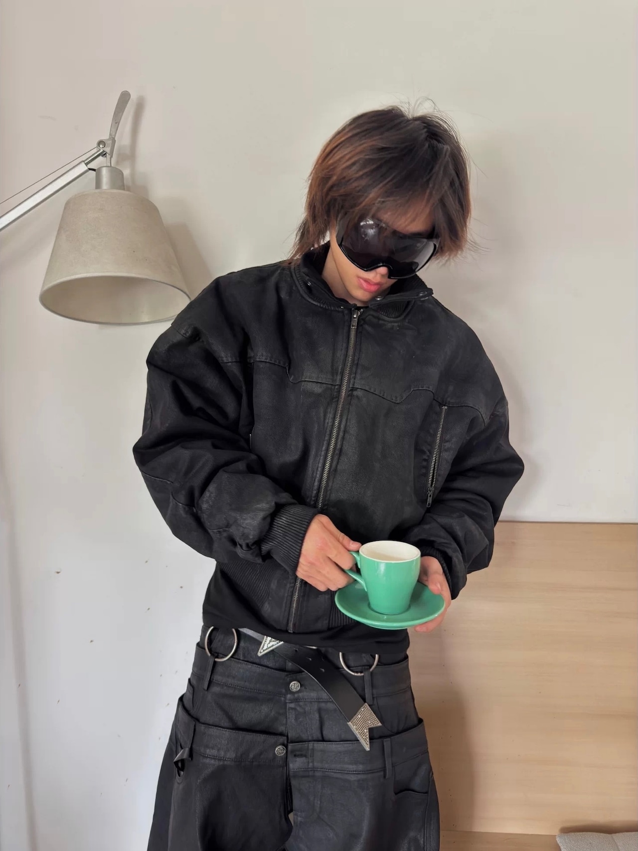 【CinderVein】Wax Coated Distressed Bomber Jacket