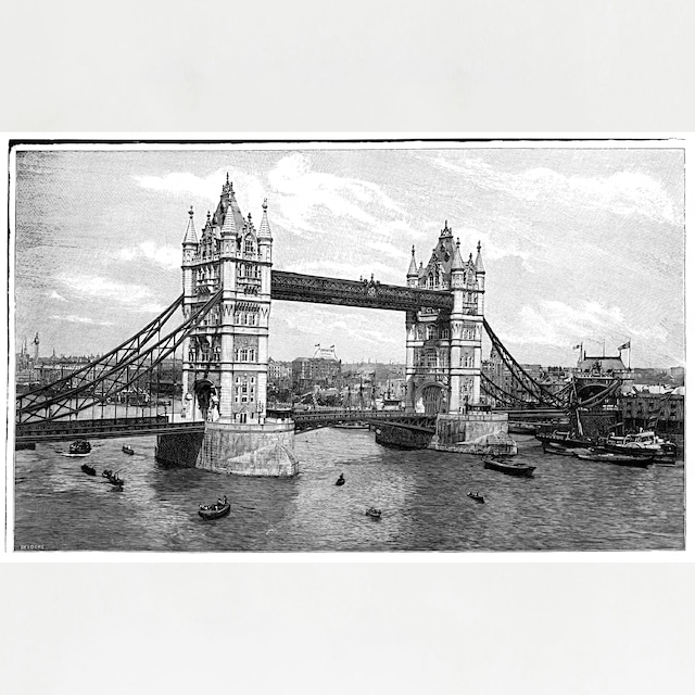 [002] ロンドン・タワー・ブリッジ Tower Bridge 1845年頃フランスの印刷所に保管されていた 木口木版画（西洋木版）四つ切