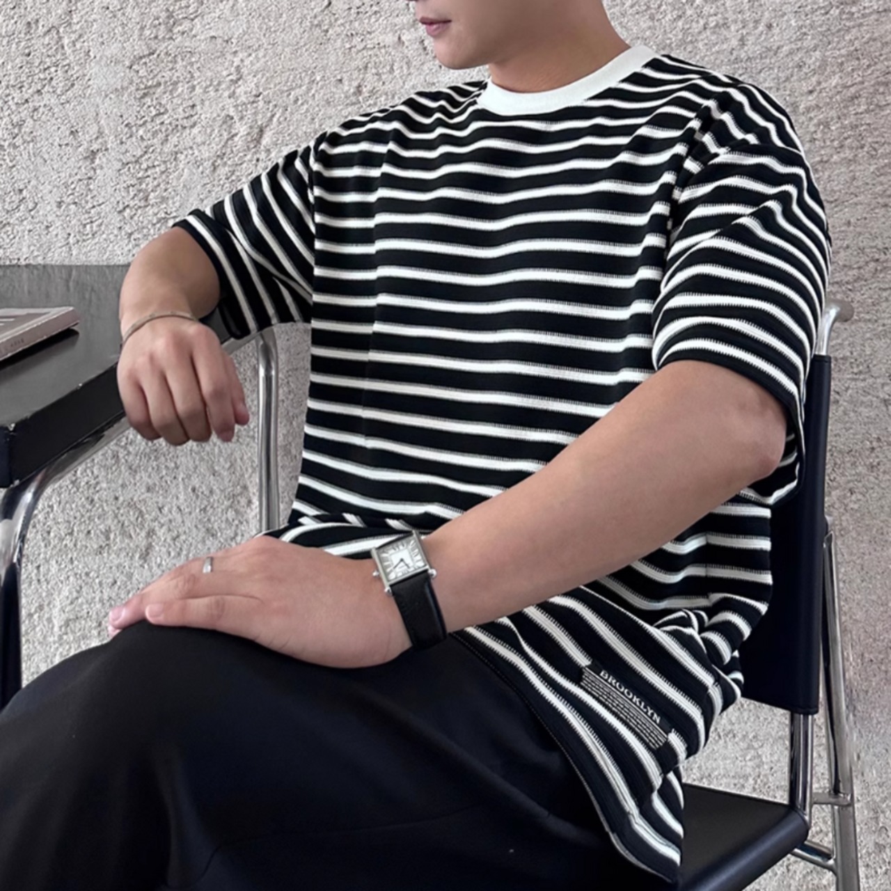 裾ロゴジャガードリッチボーダーTシャツ　0663