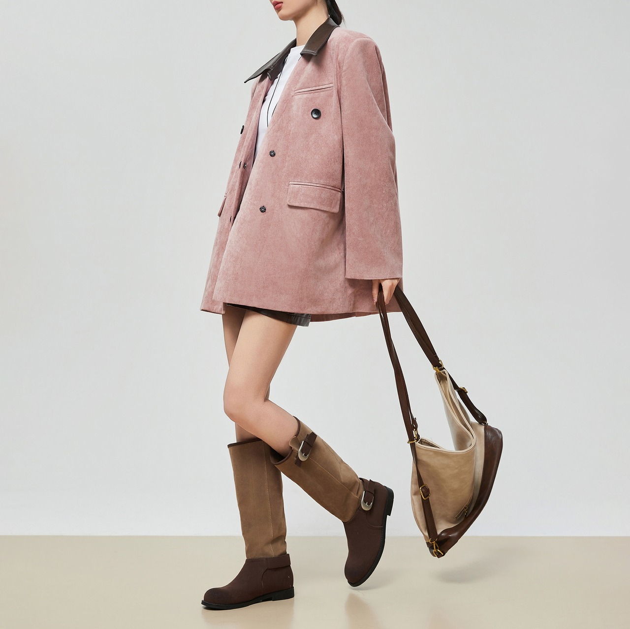 オープンカラー ダブルブレストピンクジャケット H0056