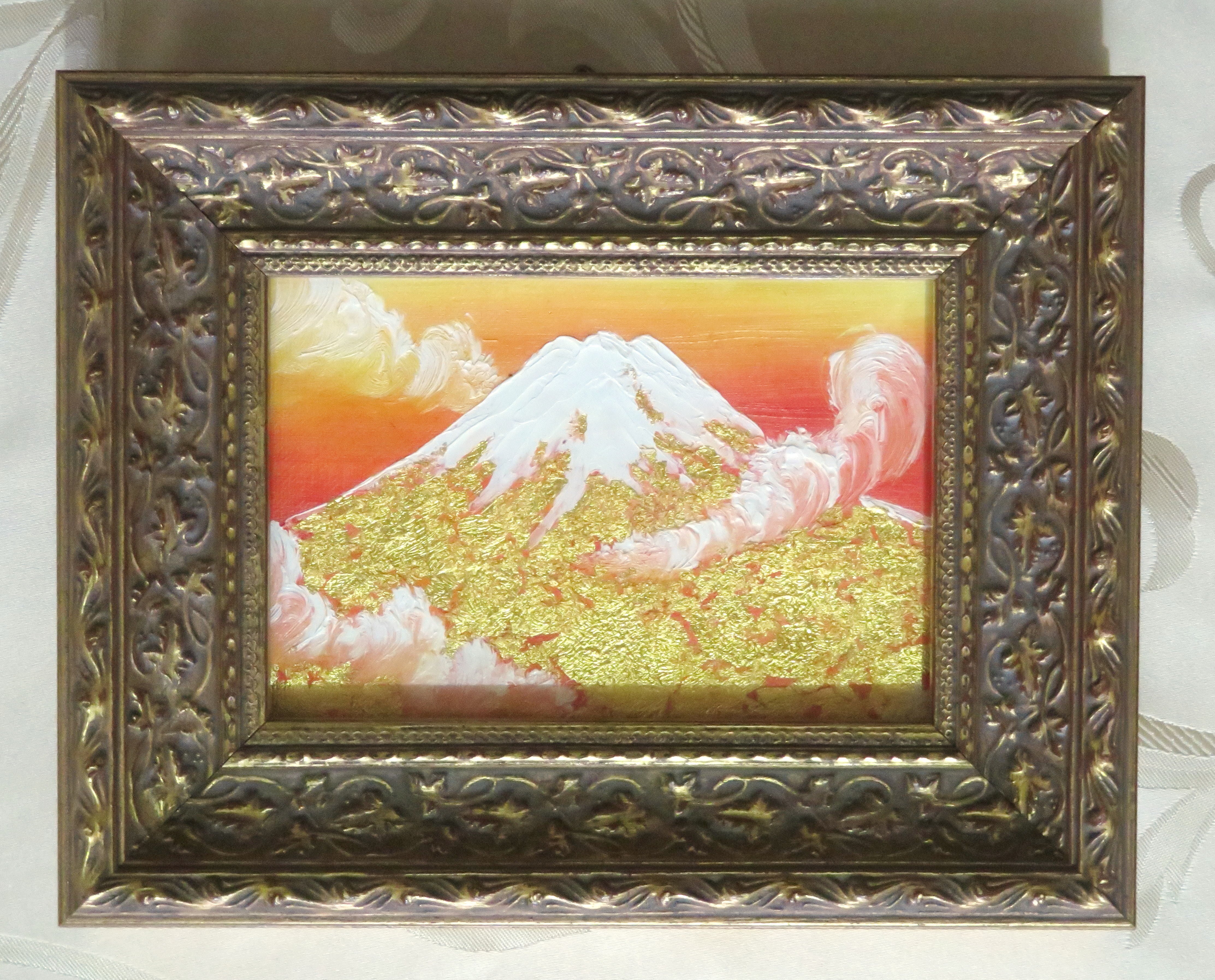 黄金の富士山～紫 R5－18】油絵+純金24k金箔 SM号 真筆画1点もの