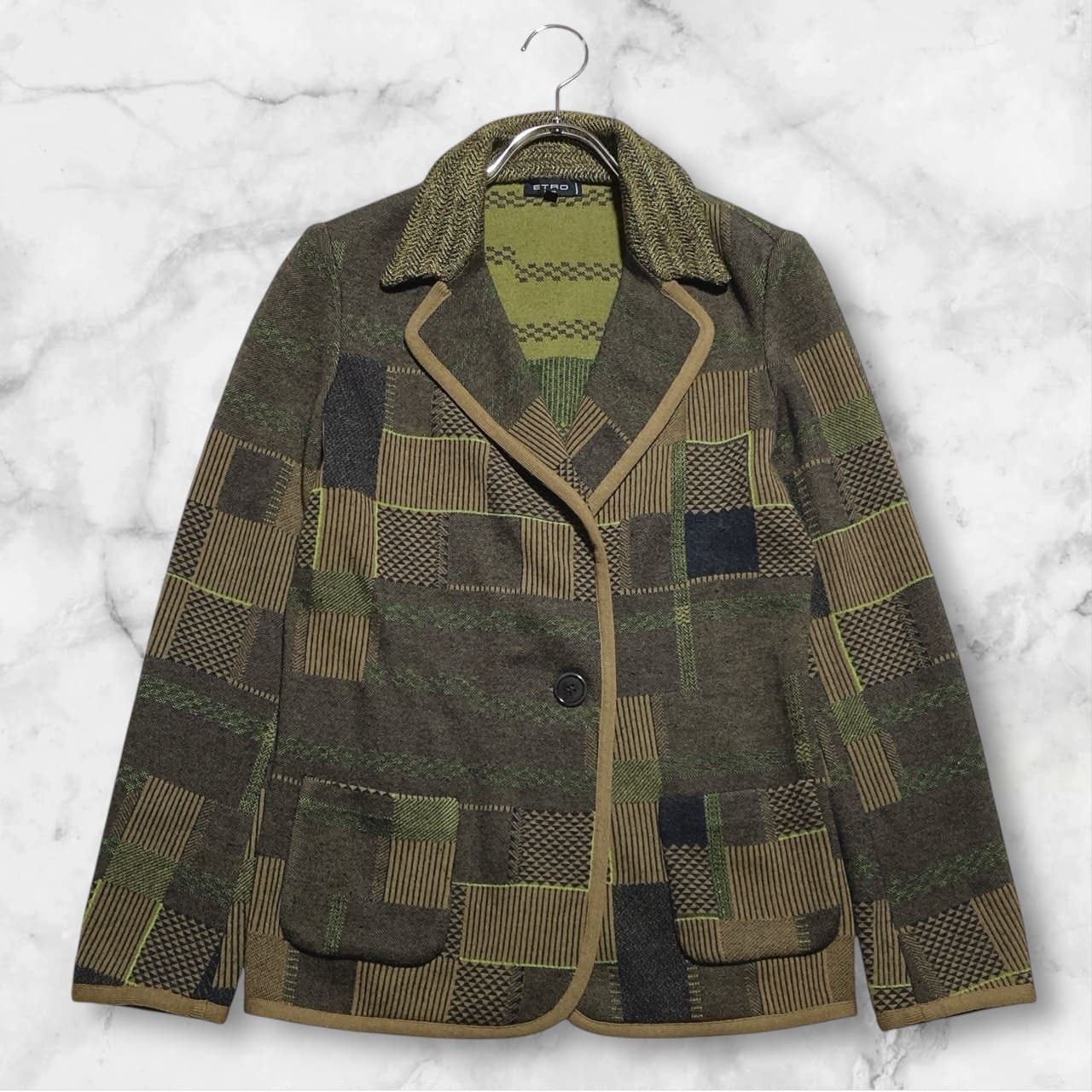 ETRO エトロ ニットジャケット カーディガン シングル 1B パッチワーク 大きいサイズ 春 秋 サイズ44