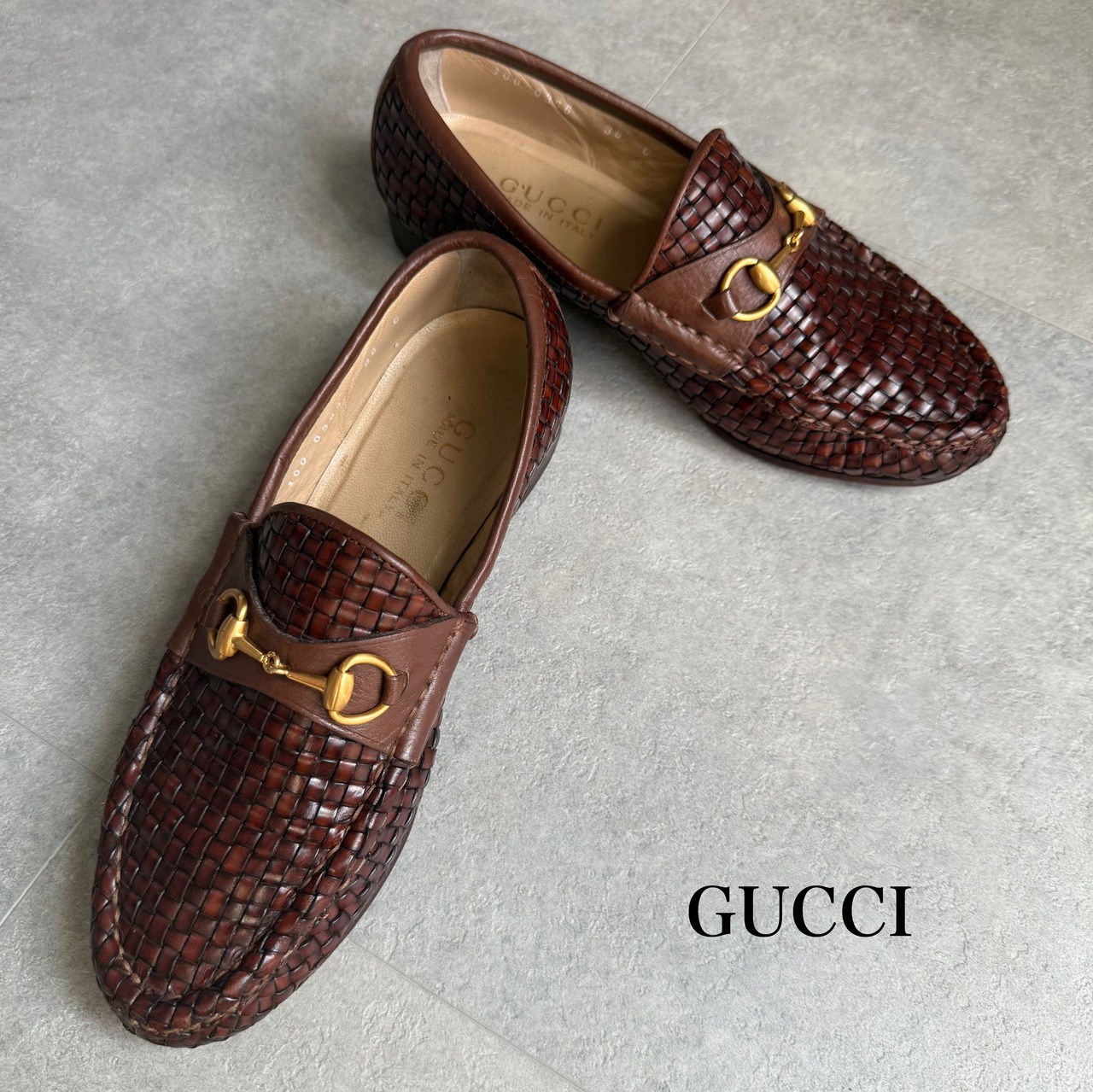希少 GUCCI グッチ ホースビットローファー 編み込みデザイン レザー 