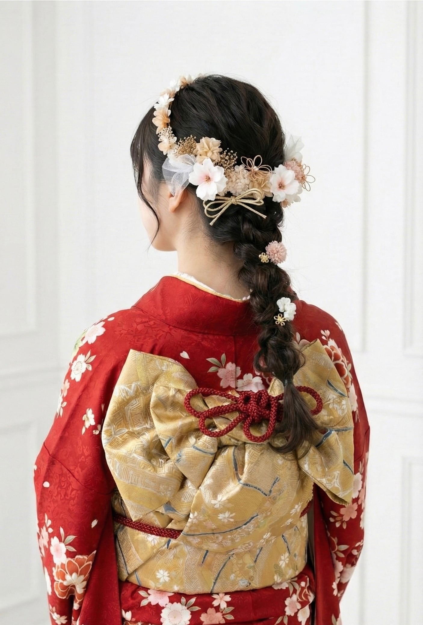 フラワーカチューシャ髪飾り くすみピンク 成人式 卒業式 結婚式