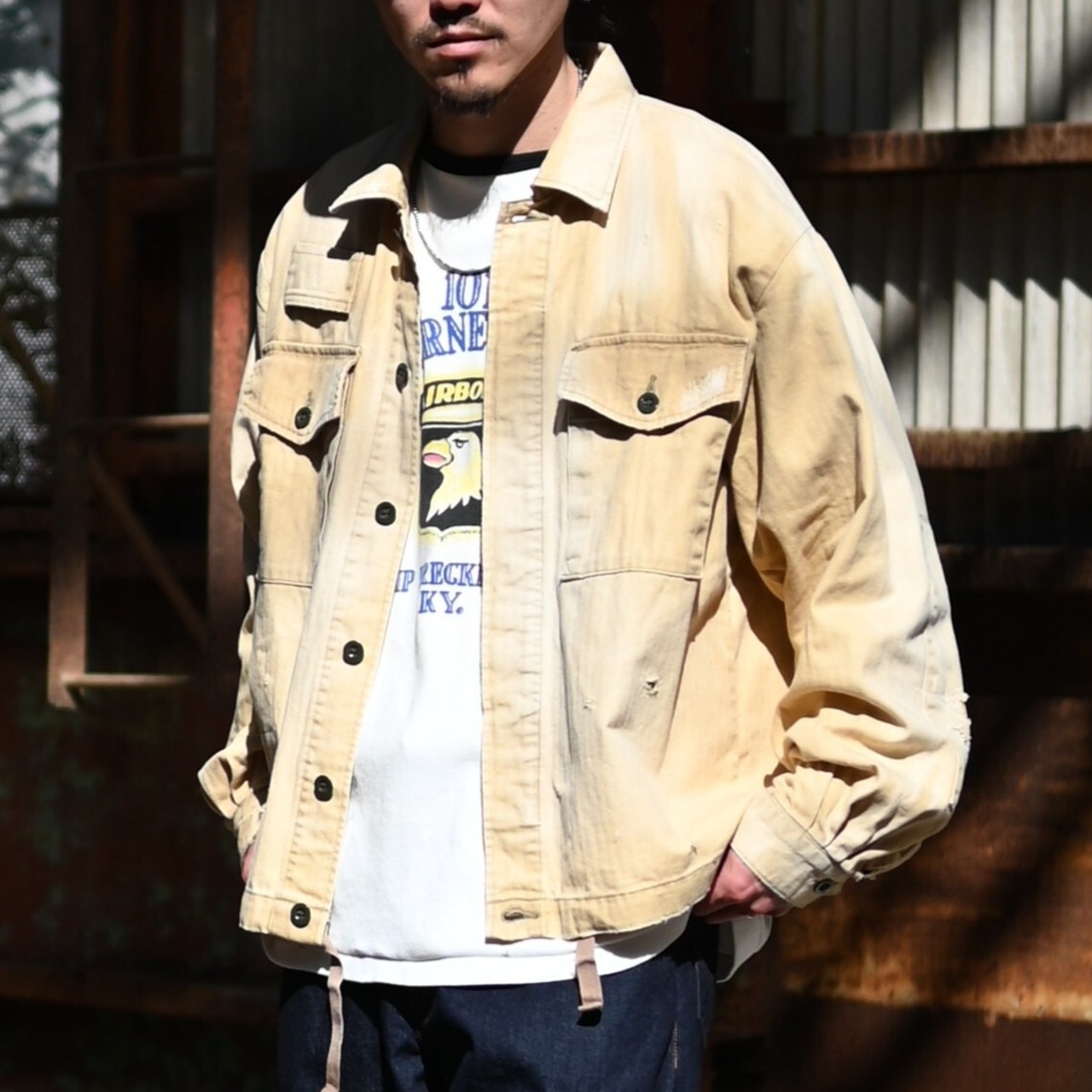 ANACHRONORM / REMAKED HERRINGBONE MILITARY SHIRTS JACKET