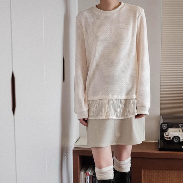 faux two piece pullover knit【2024042904】