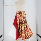 フラダンス 衣装 スカート アレミティ レッド系 AREMITI レース リボン ワッペン つぎはぎ ティアレ柄 フリル付き かわいい 華やか 鮮やか 明るい 赤 白 紫 黄 ハワイアン アロハ ハワイアンプリント フラ ダンス レッスン 練習 おしゃれ