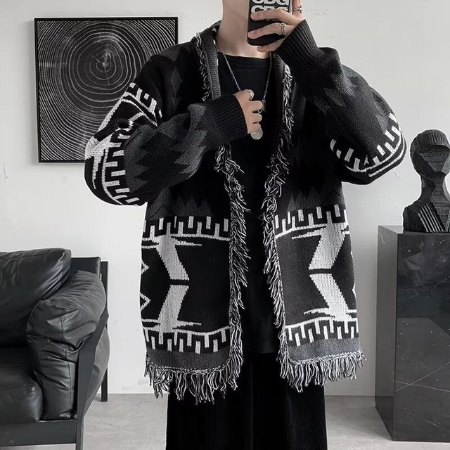 Retro ethnic knit cardigan sweater(MT1340)