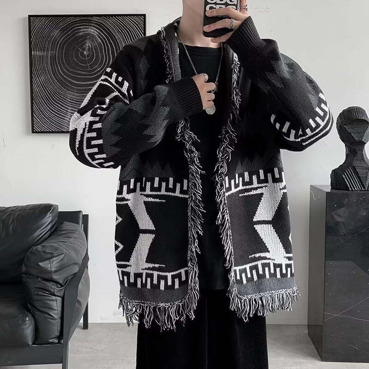 Retro ethnic knit cardigan sweater(MT1340)